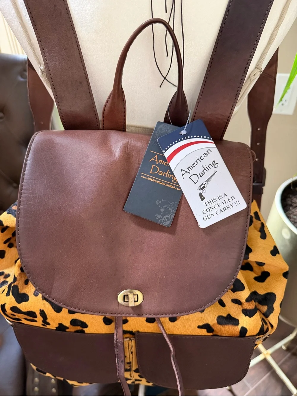 NWT Vintage American Darling Genuine Leather Cowhide Hair on Backpack Tote Bag